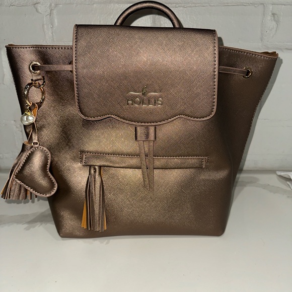 Hollis Mini Backpack in Metallic Mocha with Tassel Charm - Picture 2 of 6